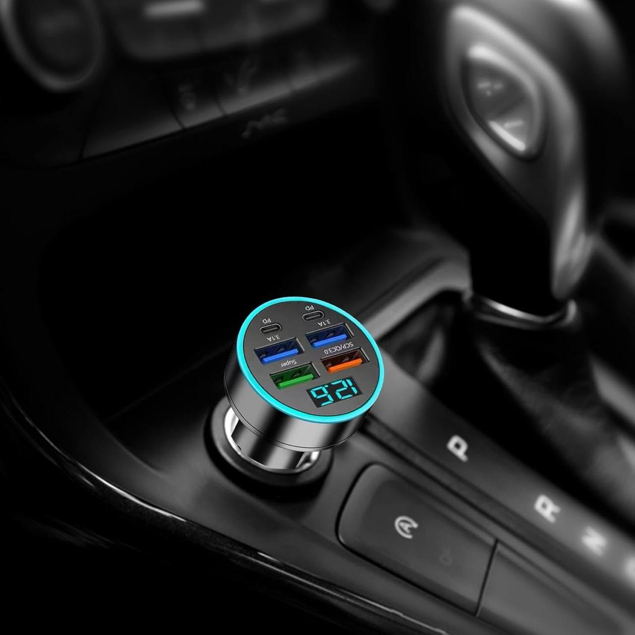 6 in 1 Car Charger – 2 Type-C + 4 USB Multi-Port Fast Charging Adapter