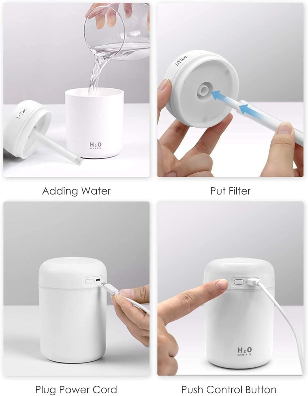 H2O Humidifier Aroma Diffuser β Compact Mist Maker with LED Mood Light