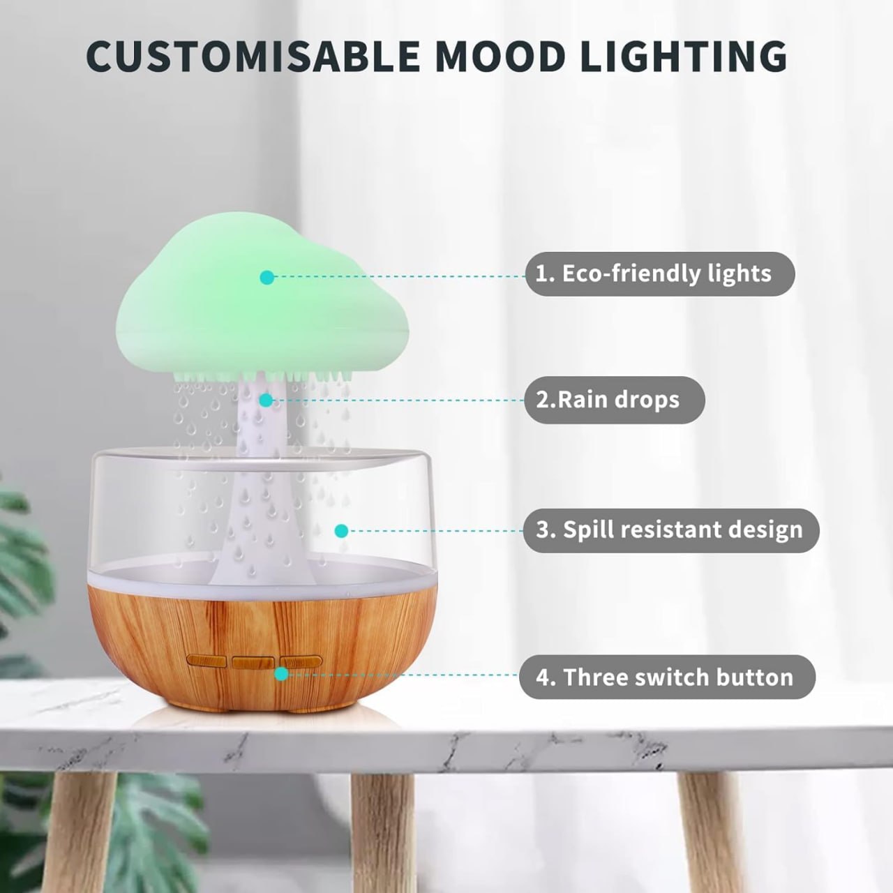 Rain Cloud Humidifier | Soothing Cloud Rain Diffuser | Mist + Mood Nightlight