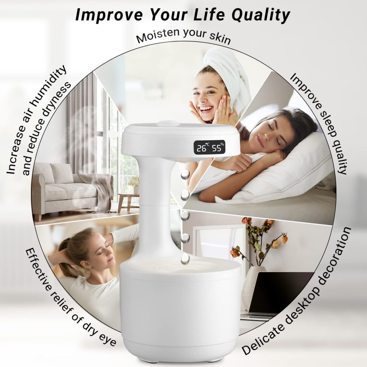 Anti-Gravity Humidifier β Backflow Water Drop Aroma Diffuser with Clock & 2 Mist Modes
