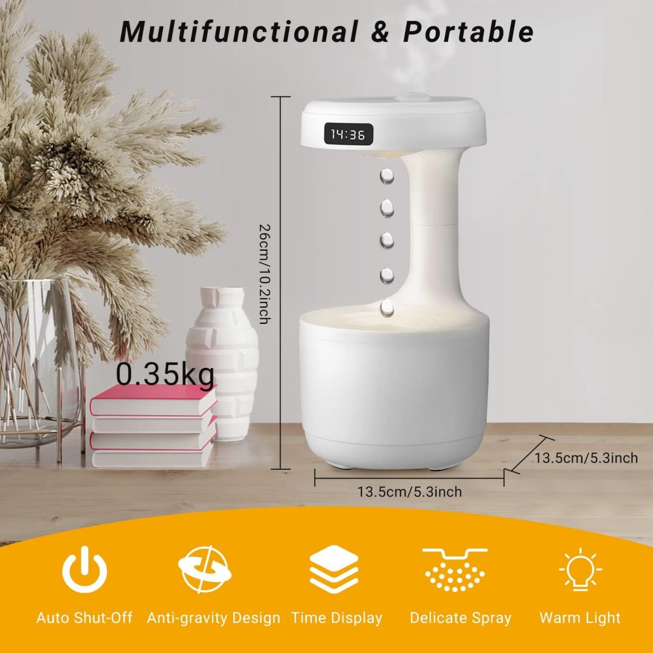 Anti-Gravity Humidifier β Backflow Water Drop Aroma Diffuser with Clock & 2 Mist Modes