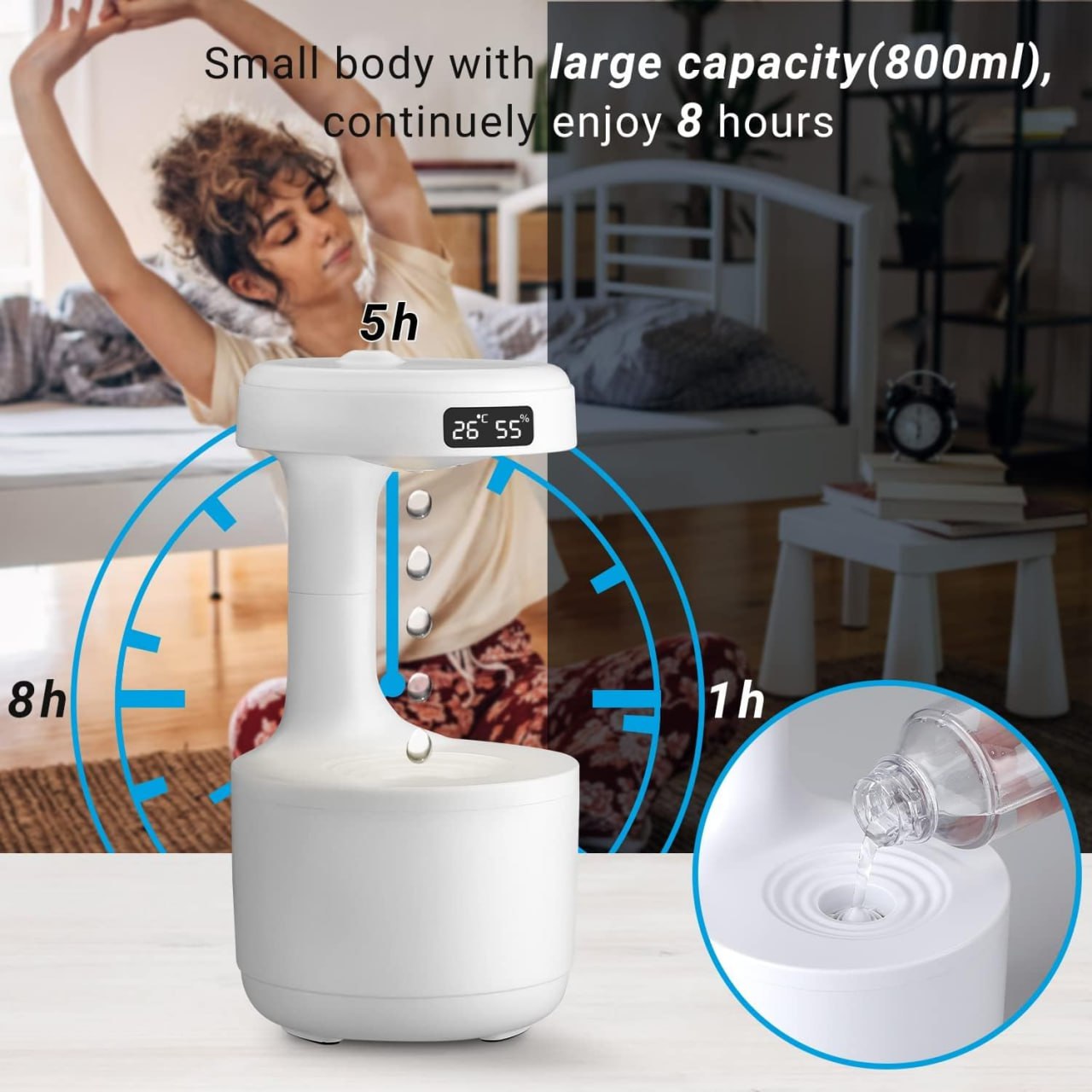 Anti-Gravity Humidifier β Backflow Water Drop Aroma Diffuser with Clock & 2 Mist Modes