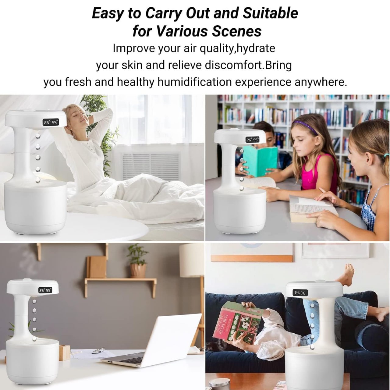 Anti-Gravity Humidifier β Backflow Water Drop Aroma Diffuser with Clock & 2 Mist Modes