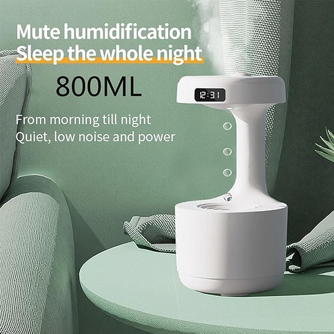 Anti-Gravity Humidifier β Backflow Water Drop Aroma Diffuser with Clock & 2 Mist Modes