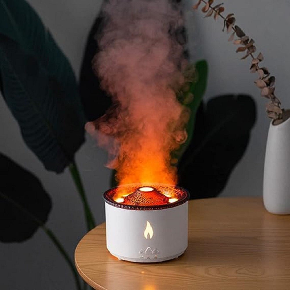 Volcano Flame Diffuser β Ultrasonic Aroma Humidifier with Remote & Timer