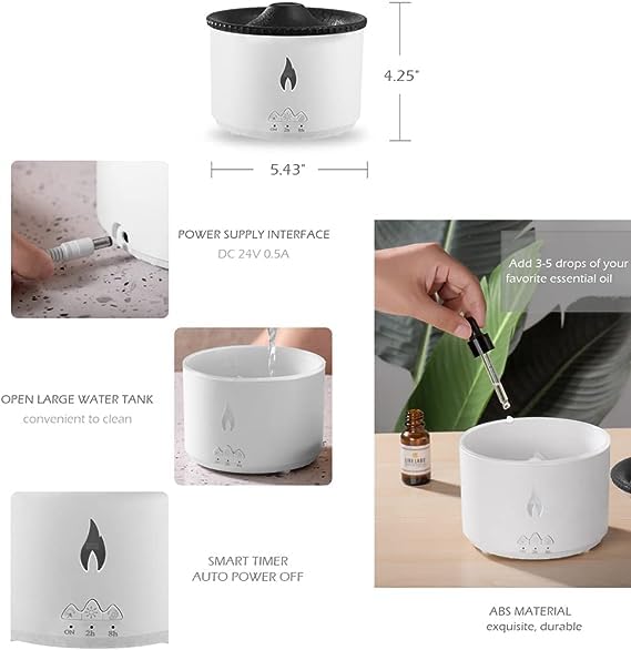 Volcano Flame Diffuser β Ultrasonic Aroma Humidifier with Remote & Timer