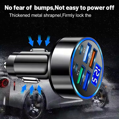 6 in 1 Car Charger – 2 Type-C + 4 USB Multi-Port Fast Charging Adapter