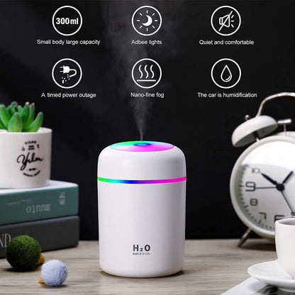 H2O Humidifier Aroma Diffuser – Compact Mist Maker with LED Mood Light