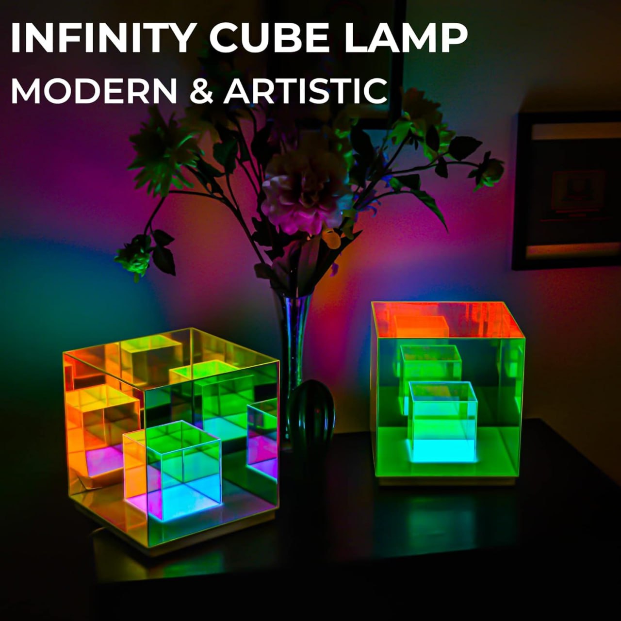 3D Infinity Cube Lamp – RGB LED Table Light with Endless Mirror Illusion