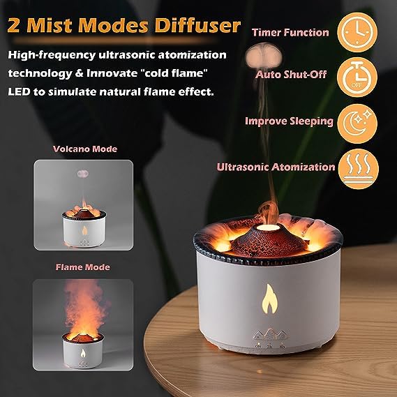 Volcano Flame Diffuser – Ultrasonic Aroma Humidifier with Remote & Timer